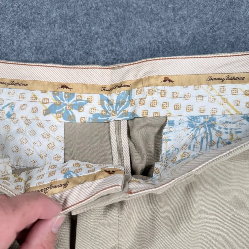 Tommy Bahama Mens Khaki Tencel Wool Blend Flat Front Trousers Pants 34x34
